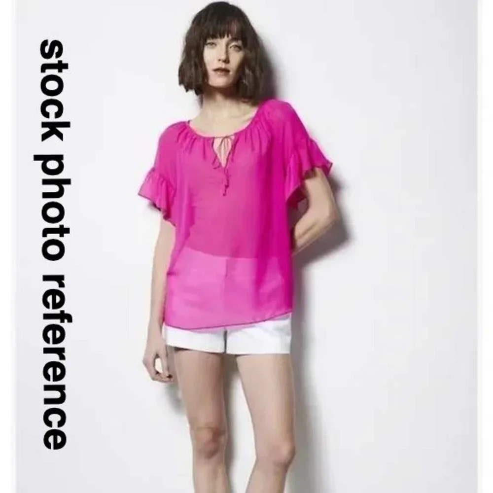 MILLY for design nation womens blouse sheer hot pink Bright ruffle XS maximalist